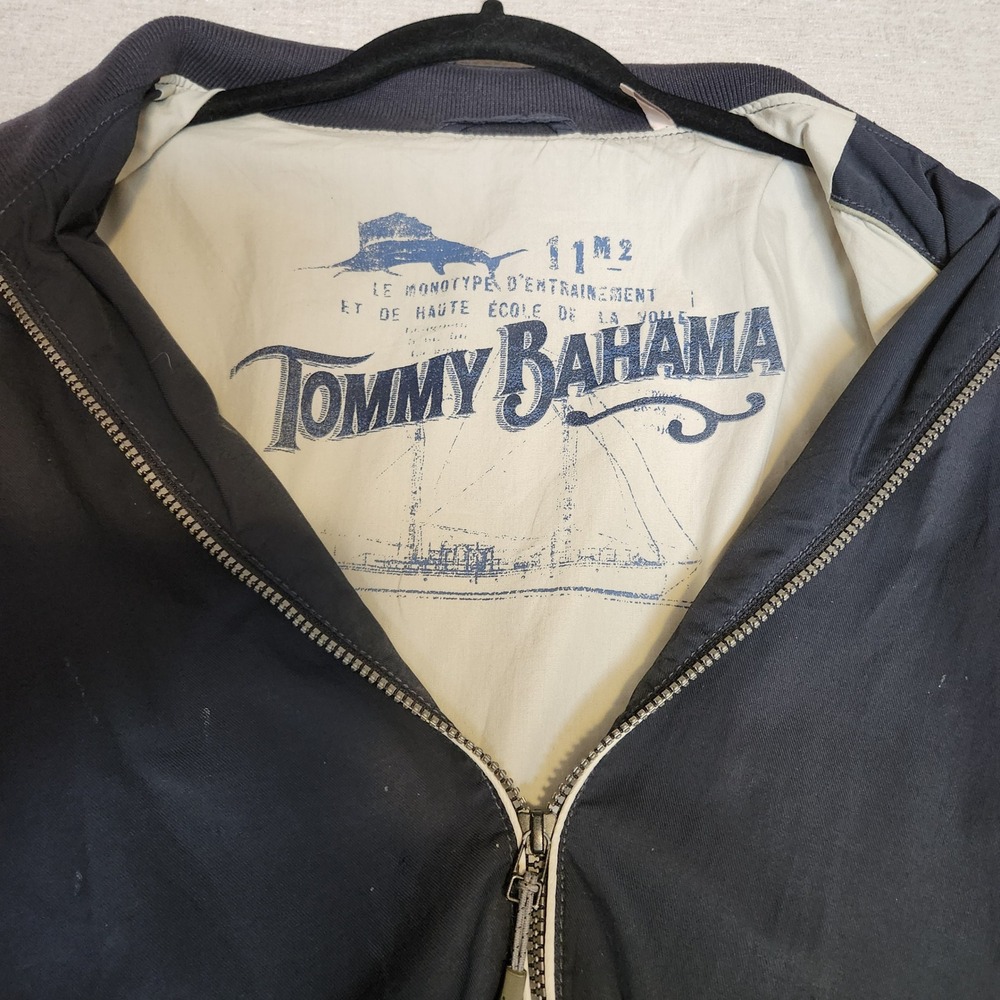 Tommy Bahama Bomber Jacket Mens Large Navy Blue Cotton Blend Full Zip T5488
